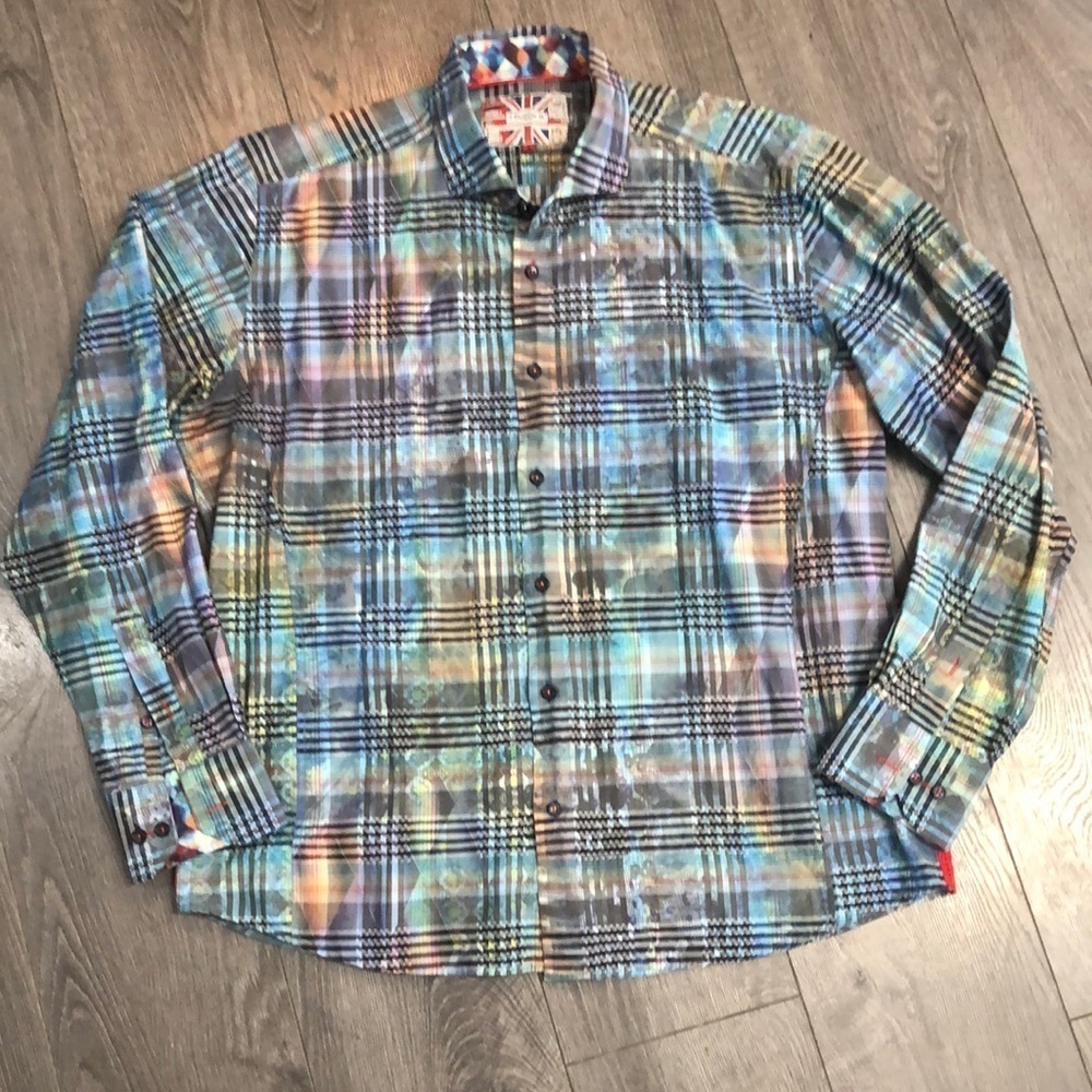 7 Downie St. Light Blue Striped and unique Button-Down Shirt Size 6